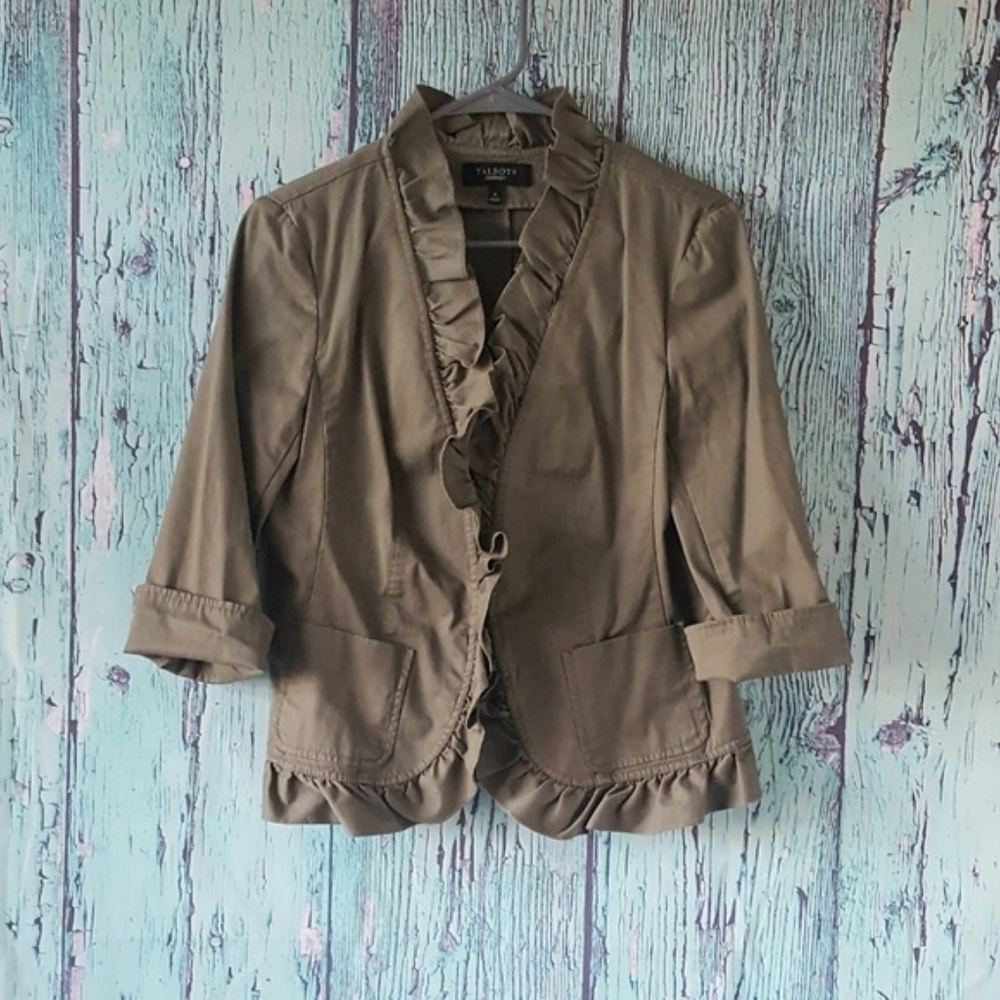 Talbots Olive Army Ruffle Jacket - Picture 2 of 11